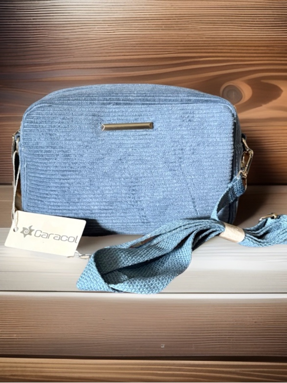 NWT Caracol Blue Zip-Around Corduroy Crossbody w/ Inner Pockets, Zipper Closure